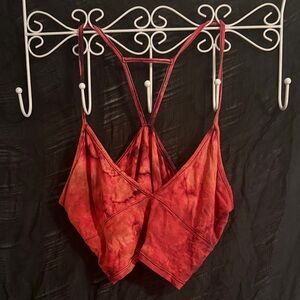 Hand Died Orange Red Black Brown Tie-Dye Deep V Strappy Crop Top